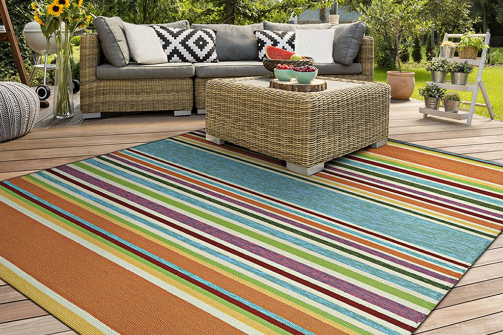 Create an outdoor living space with a versatile, water resistant indoor outdoor rug from Couristan and David Tiftickjian & Sons.
