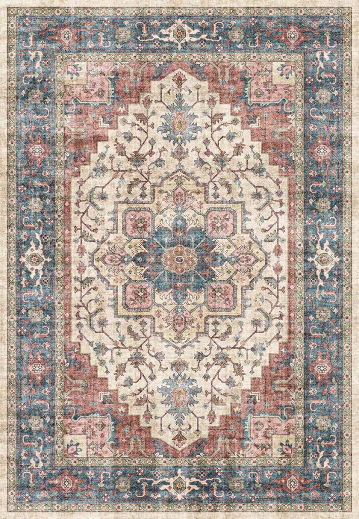 High-quality, machine made floral area rug.