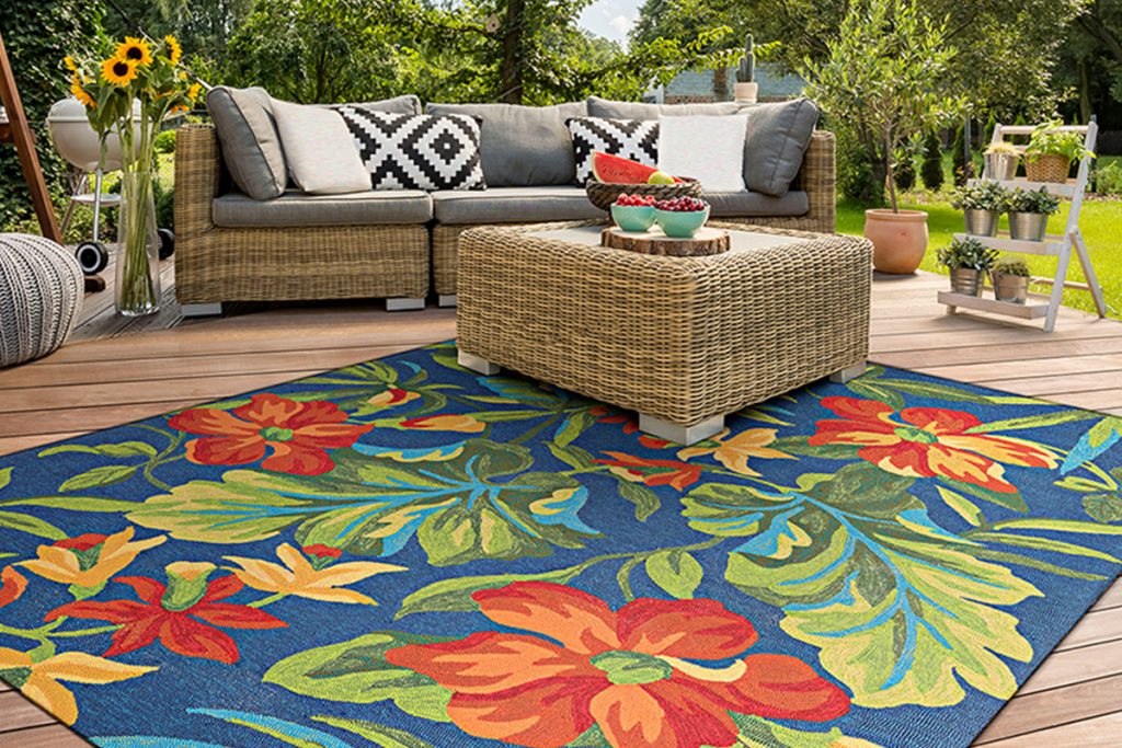 The indoor/outdoor rugs in the Covington Collection feature a colorful array of tropical inspired designs to give your outdoor living space a boost of color, energy, and comfort.