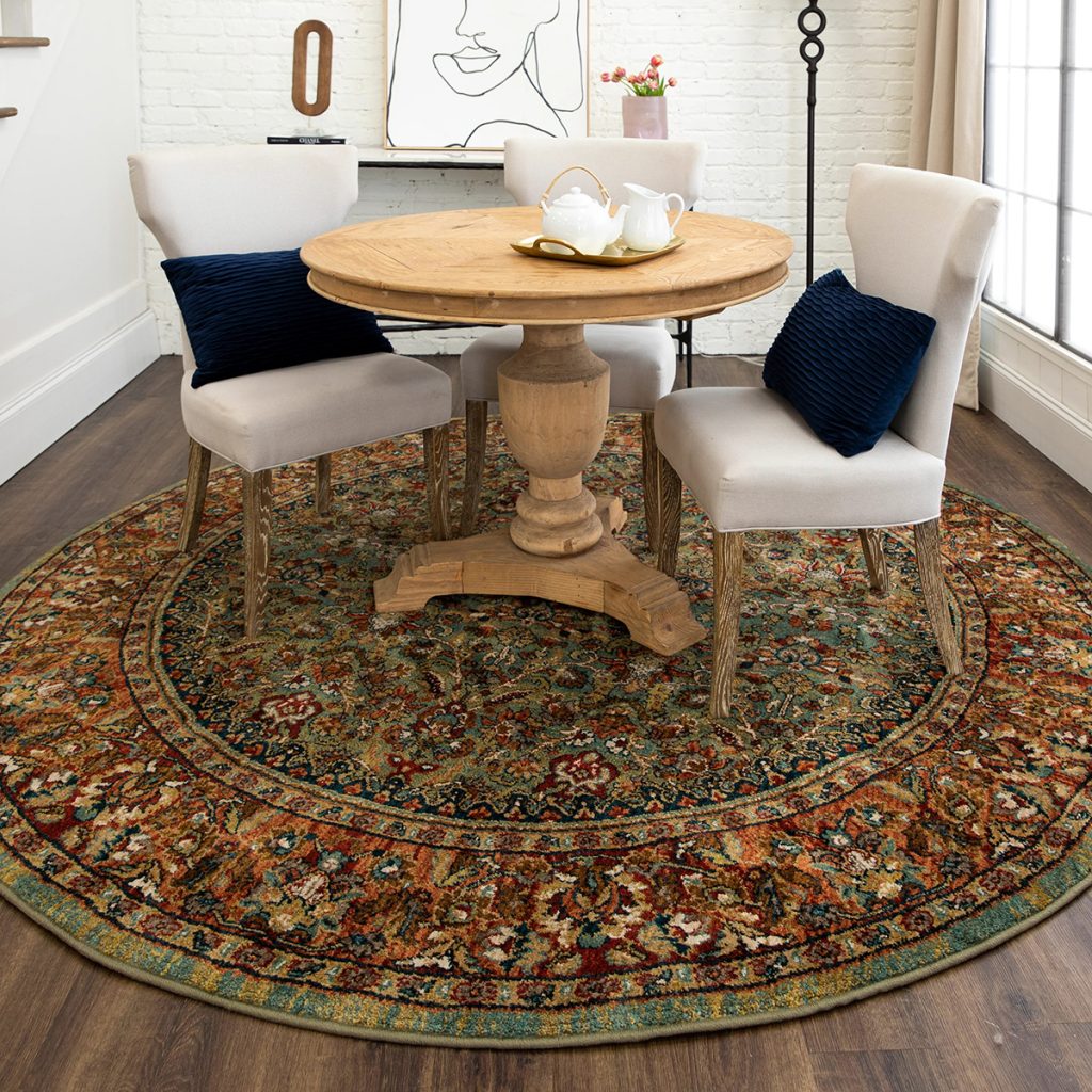 Instead of choosing a traditionally shaped rug, match shapes and opt for a round area rug from David Tiftickjian And Sons!